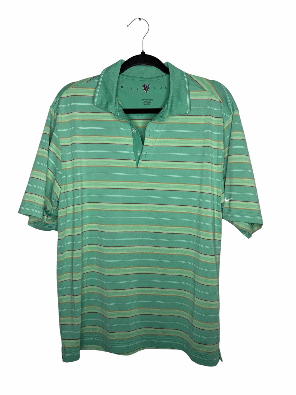 NIKE GOLF / Green Orange Striped Performance Short Sleeve Polo Shirt / M
